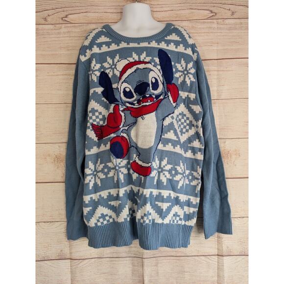 Disney's Stitch Lilo and Stitch Graphic Sweater XL Blue Long Sleeve Christmas - Picture 1 of 8